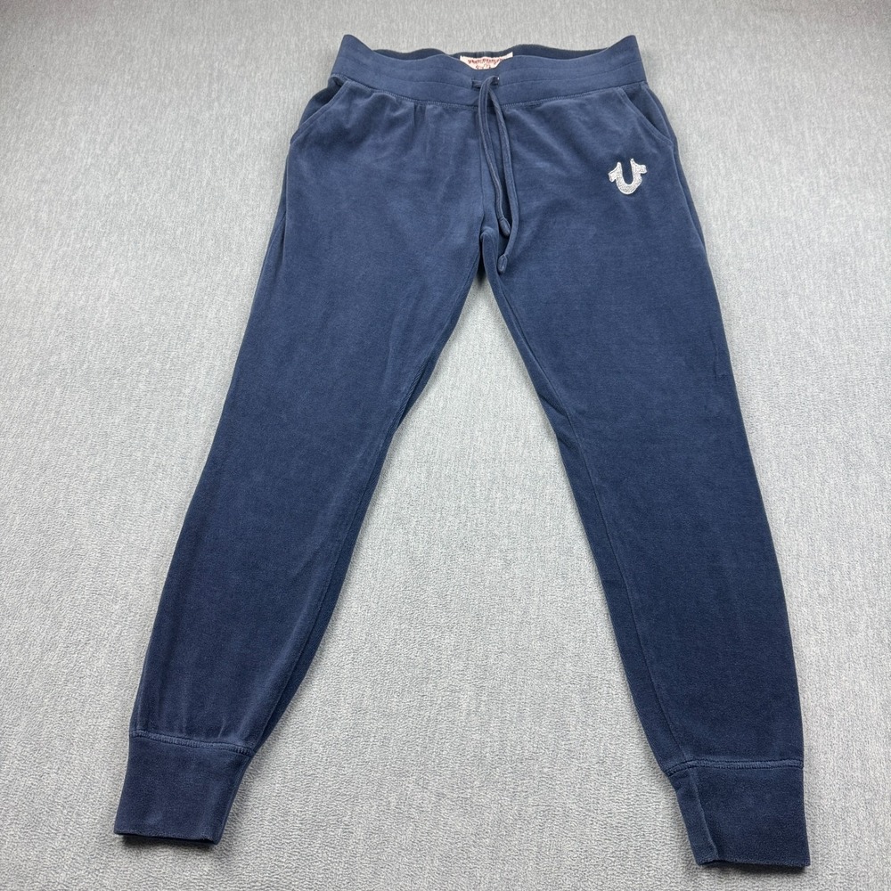 True Religion Pants Mens Medium‎ Blue Velour Velvet Joggers Sweatpants Lounge